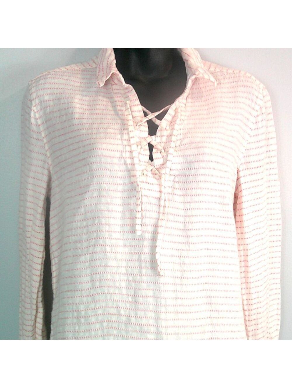 Tommy Bahama Long Sleeve Women's XS Pink Off White Lack up split neckline soft &